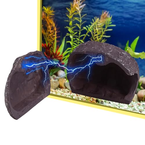 MiOYOOW Aquarium Hideaway Rock, Resin Magnetic Fish Hideout Rocks Fish Tank Hiding Rock House for Betta Shrimp Reptiles Landscape Ornament - color: Brown