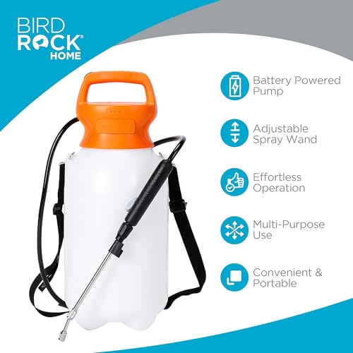BIRDROCK HOME Garden Sprayer with Battery Powered Pump - Stainless Steel Wand, Rechargeable, Adjustable Spray, & Portable for Lawn, Garden, Plants, and Cleaning - White Translucent Body - 4-Gallon - size: Large