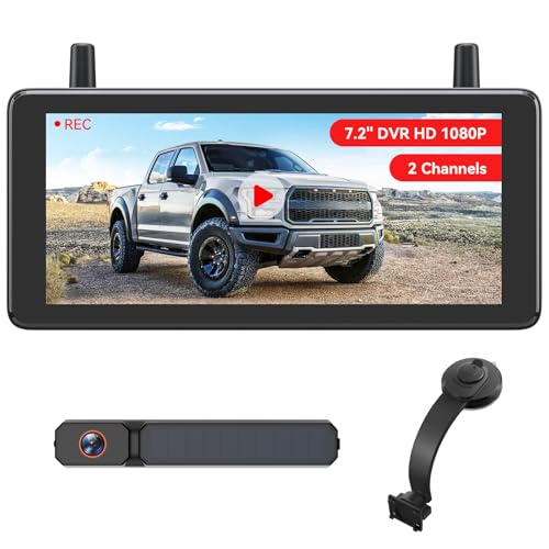 AUTO-VOX 7.2" Solar Wireless Backup Camera with Suction Cup Mount: HD 1080P DVR Reverse Camera, Adjustable Windshield Mount, IP69K Waterproof for Car, Van, SUV, Truck, Trailer, RV