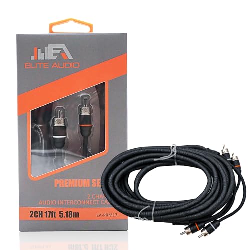 Elite Audio Premium Series 17ft. 2-Channel Car Audio RCA Cable – Double Shielded, Oxygen Free Copper, Noise Reducing Audio Cable for Amplifiers, Subwoofers, Speakers, and Processors – PRM17 - size: 17' (ft), style: 2-Channel