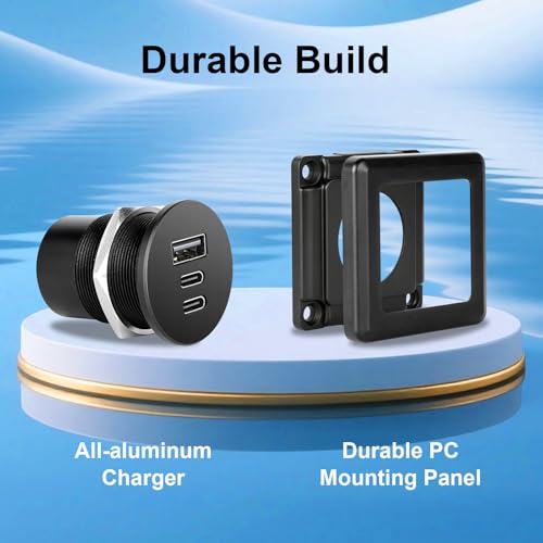 12v RV USB Wall Panel Mount Outlet, 78W 3 Port 12 Volt USB Charging Station, Aluminum Body + Black Faceplate usbc and usba Plug Port, USB-c PD Fast Charging for Camper Van(1 Pack) - color: 1 Pack