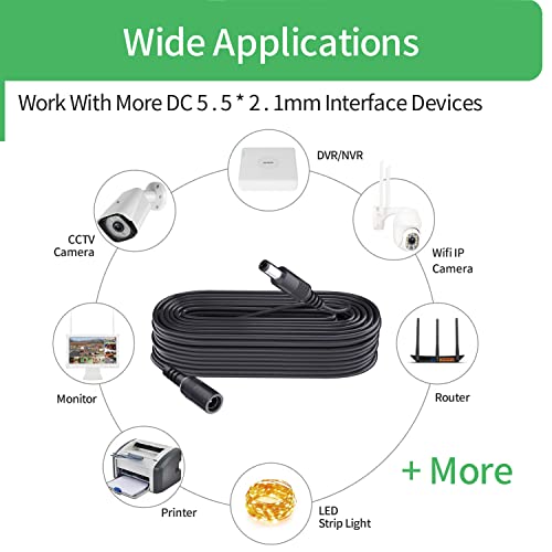 3.3FT 1M DC Power Extension Cable 5.5mm x 2.1mm,for CCTV Camera IP WiFi Camera,DVR,LED Strip,DC Power Supply Adapter Extender Wire,Black (Pack of 2) - size: 3.3FT