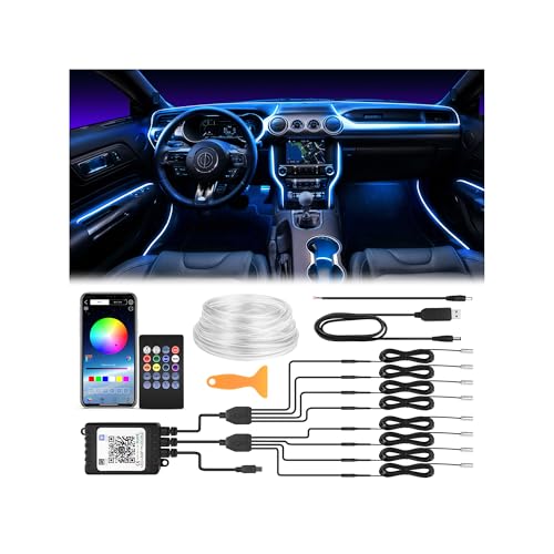 Interior Car LED Strip Lights 400 inches Fiber Optic tubing USB Powered RGB 8 in 1 Car Neon with Wireless APP and Remote Control, Ambient Lighting Kits 16 Million Colors,Sync to Music - size: 8 in 1