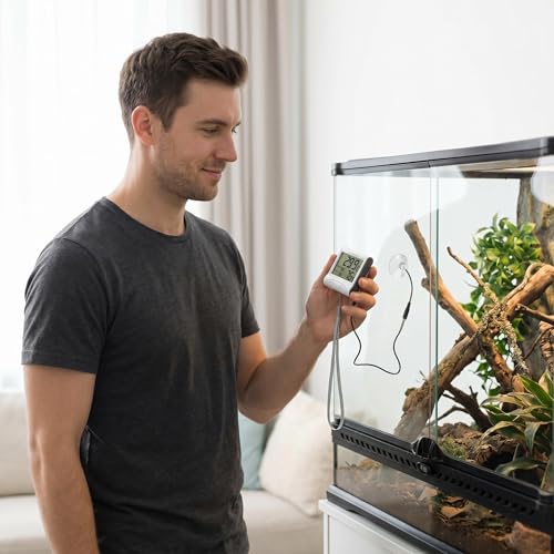 Reptile Thermometer Hygrometer with High Low Temperature Alarm Digital Aquarium Thermometer with Hook and Loop Temperature Humidity Meter Gauge for Terrariums, Vivariums, Reptile Tanks (1) - size: 1pc
