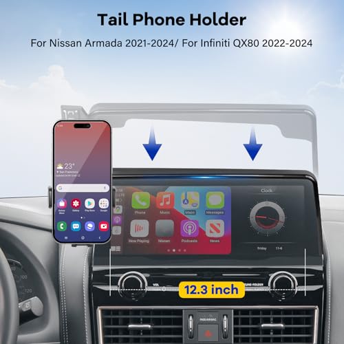 Car Phone Holder Compatible with 2021-2024 Armada & 2022-2024 QX80 12.3-inch Screen Auto Interior Accessories Decoration Mobile Cell Phone Mount Bracket with Hands-Free & 360°Rotation - size: Compatible with Armada 2021-2024 & QX80 2022-2024