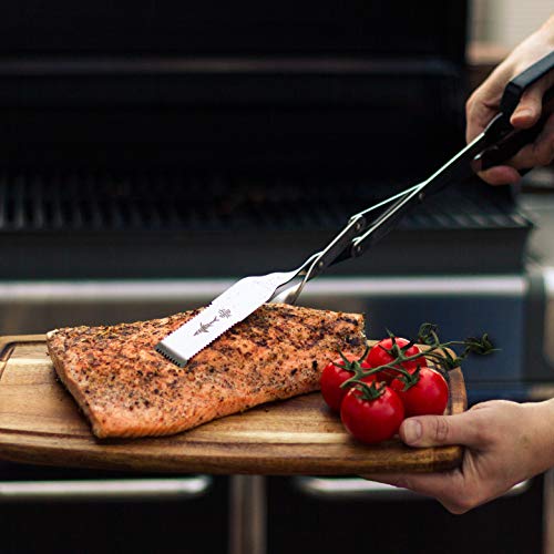 Grill Tongs - 17 inch Black. Professional steak grilling utensil. Long reach Barbeque Grilling Tongs. Ideal for steak, fish, burger, and sausage - color: Black Steak Tongs