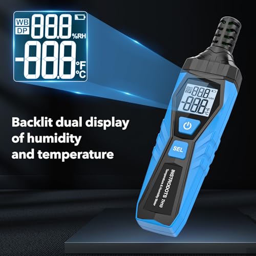 Temperature Humidity Meter - Handheld Thermometer Hygrometer with Ambient, Dew Point, Wet Bulb, High Precision Wet Bulb Thermometer, Dual Display Temperature & Humidity with LCD Backlight - color: Blue, size: TH10