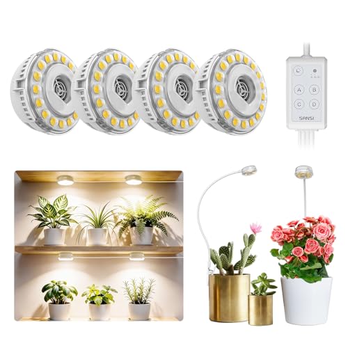 SANSI Grow Lights for Indoor Plants, Pot Clip LED Plant Lights for Indoor Growing, Full Spectrum+ 20W(5W*4) Puck Grow Lights for Indoor Plants