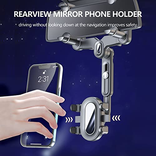 Turcee Car Rearview Mirror Navigation Phone Holder, 360 Rotatable and Retractable, for iPhone, Samsung Galaxy & All Smartphones