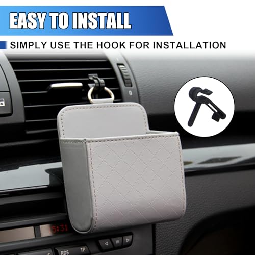 Car Vent Storage Bag, Leather Car Dashboard Organizer Pocket, Grey - color: Grey