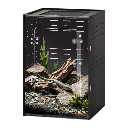 REPTVIVA11 x11 x16 PVC Reptile Tank Enclosure - 5-Sided Blackout Terrarium with Mesh Top for Crested Geckos, Small Lizards, Tree Frogs & Arboreal Pets - size: 11"x11"x16"