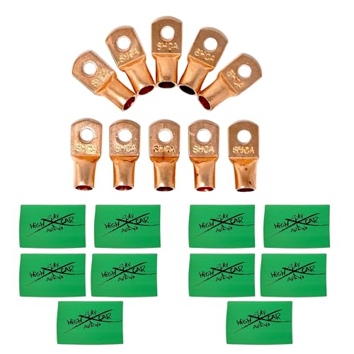 (10) 1/0 Gauge Copper Ring Terminals 3/8" GREEN Heat Shrink Tubing LUGS - color: Green Heat Shrink