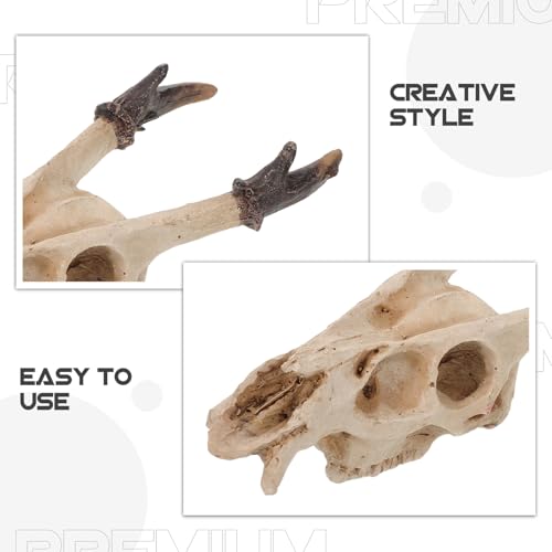 Kichvoe Reptile Skull Hideout Resin Decoration Medium Muntiacus Skull Cave Reptile Habitat Shelter for Lizards Geckos Snakes Amphibians Terrarium