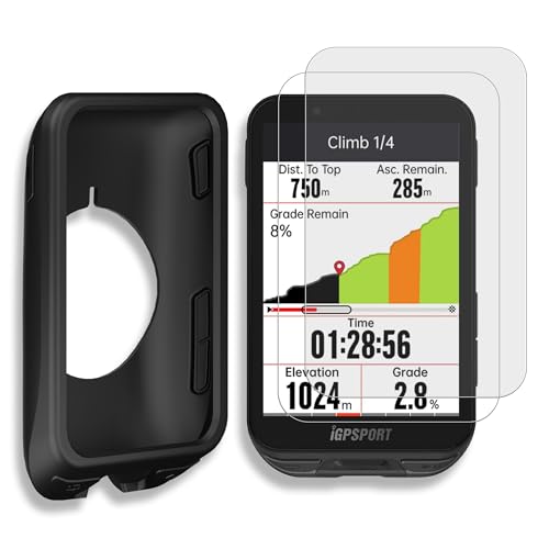 [3-Pack] INNOSURE Premium Silicone Case & Tempered Glass Screen Protector for iGPSPORT iGS800 - Cycling GPS Computer Anti-Drop, Durable (Black) - color: iGS800 - Glass & Case Black