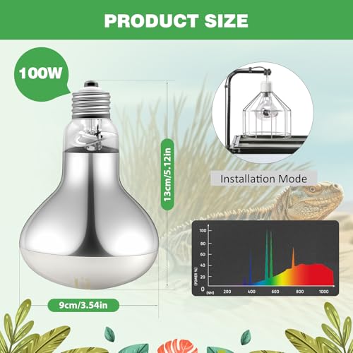 100W Reptile Heat Lamp Bulbs, Full Spectrum UVA/UVB Reptile Light Bulb and Basking Spot Light, UVB Light for Reptiles and Bearded Dragon, Turtle, Lizard, Snake, Amphibians - style: 100W UVB Bulbs