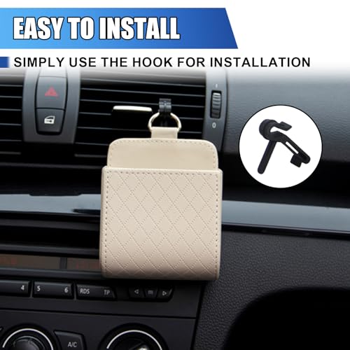 Car Vent Storage Bag, Leather Car Dashboard Organizer Pocket, Beige - color: Beige