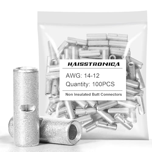 haisstronica 100PCS Non-Insulated Butt Connectors AWG 14-12 Tinned Copper - size: 14-12 AWG