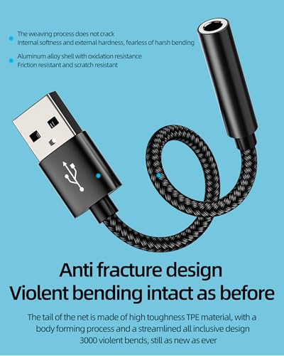 USB to 3.5mm Jack Audio Adapter Aux Sound Headphone Cable PC Port for Apple Adaptor Cord Car Devices Replacement Microphone Headset External Plug Auxiliary Stereo Interface DAC Gamecube Converter