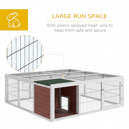 PawHut 59" Outdoor Rabbit Hutch Playpen, Wooden Tortoise House Habitat, Bunny Cage with Run and Enclosed Cover, for Rabbits, Chickens, Ducks, Indoor, Dark Brown