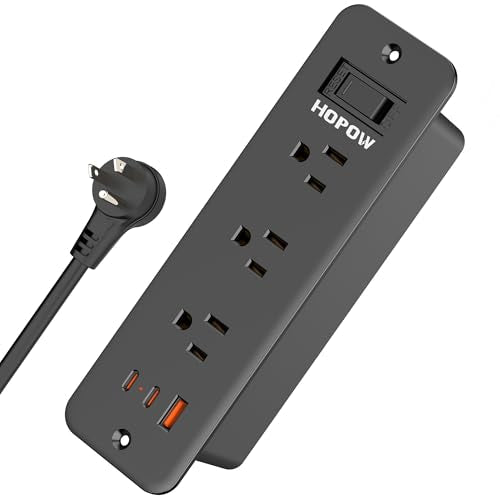 Recessed Power Strip, 6 Outlets 5 USB (3 USB-C, 15W/3A Max), 5FT Flat Plug