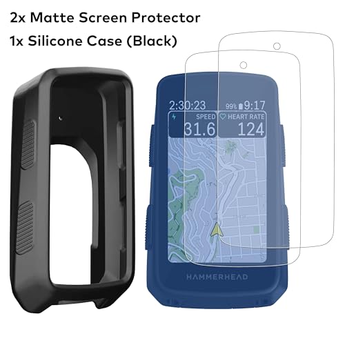 [3-Pack] INNOSURE for Hammerhead Karoo 3 Silicone Case x1, Matte Tempered Glass Screen Protector 3.2 Inch x2, Anti-Drop, Anti Static, Non-Slip, Durable, Anti Glare - color: 1x Sili Case (Black) + 2x Glass (Matte)