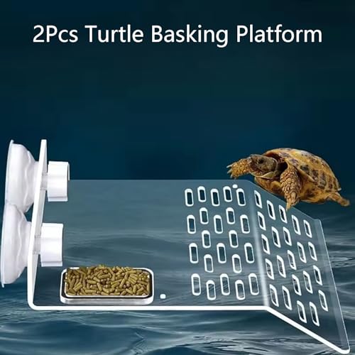 2Pcs Turtle Basking Platform for Aquarium, Turtle Floating Platform for Tank, Docks for Basking with Two Sucker Cap, 8" Width Resting, Area Acrylic Material for Reptile