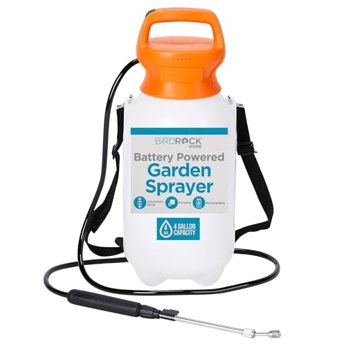 BIRDROCK HOME Garden Sprayer with Battery Powered Pump - Stainless Steel Wand, Rechargeable, Adjustable Spray, & Portable for Lawn, Garden, Plants, and Cleaning - White Translucent Body - 4-Gallon - size: Large