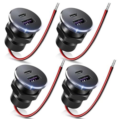 4PCS RV USB Outlet All-Aluminum 12V/24V 2 Ports Recessed Wall Mount - color: 4P