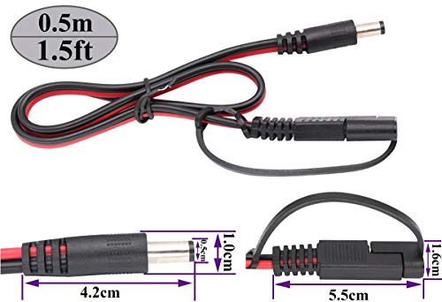 DC to SAE Connectors Cable SAE Plug to DC 5.5mm x 2.1mm Male Adapters Cables for Automotive RV Solar Panel Solar Battery Panels Connect Cables(0.5/1.5ft-2pack) - color: 0.5m-DC-2Pack
