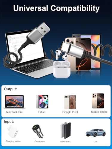 USB A to USB C Cable Coiled 3FT, 2 Pack USB to USBC Carplay Cable - style: USB-A