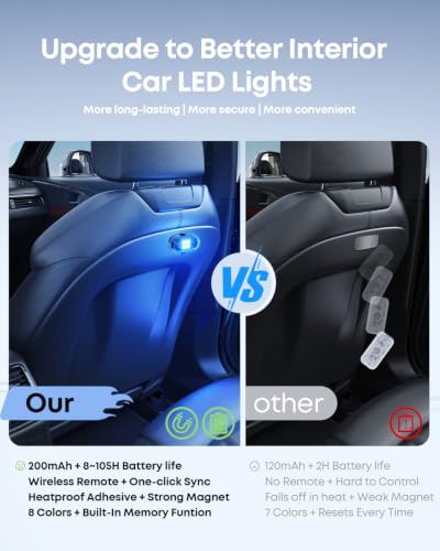 Wireless Magnetic Car Interior LED Lights, RGB Ambient Lighting with Remote