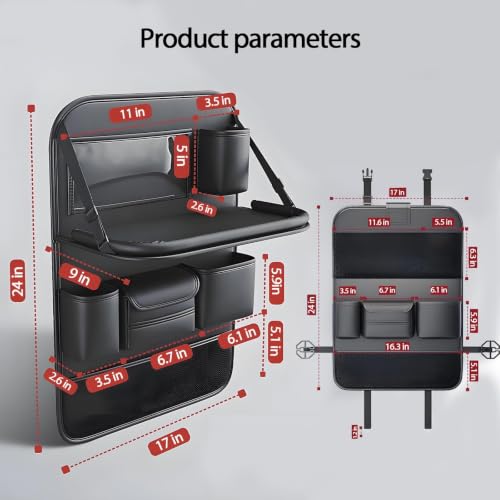 2 Pack Leather Car Backseat Organizer with Foldable Table Tray, Universal Car Seat Back Protector Kick Mat with Touchscreen Tablet Holder, Storage Pockets, Cup Holders & Tissue Holder, Black - color: Black