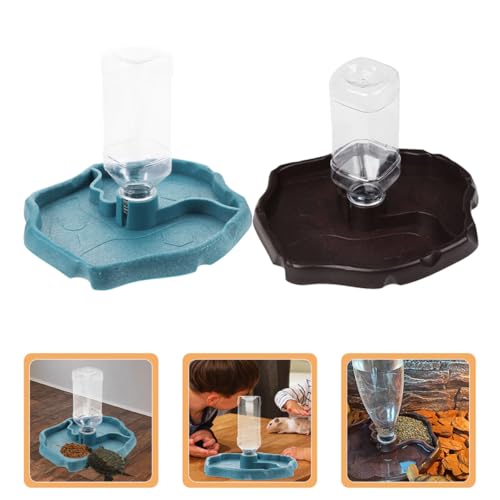 SUPVOX Automatic Reptile Water Bowl and Food Holder for Tortoises and Lizards, Lake Blue and Dark Brown Waterer with Reservoir, Terrarium Feeding Dish for Turtle and Bearded Dragon