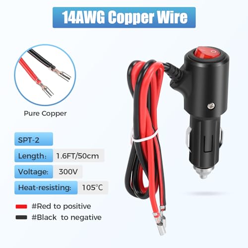 12V Cigarette Lighter Male Plug Replacement with On Off Switch and Leads 1.8FT 14AWG Cigarette Lighter Adapter Extension Cable For Car Truck Motorcycle - size: 1.8FT