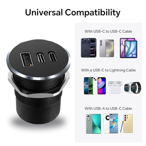 78W 12V USB Outlet with Silver Ring, Aluminum Car USB C Socket - color: 1Pcs