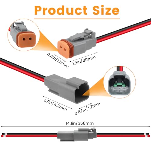 2 Pcs D-eutsch DT 2 Pin Connector with 16 AWG Cable Wire - size: DT 2Pin, 2Pcs