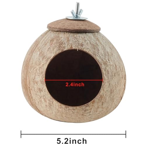 Bird Nest for Cage Natural Coconut Shell Birds House 2 Pack Parakeet Hide Breeding Hut Bird Cage Accessories & Decor Hamster Toys for Parrot Lovebirds Budgies Cockatiel Conure Finch Canary