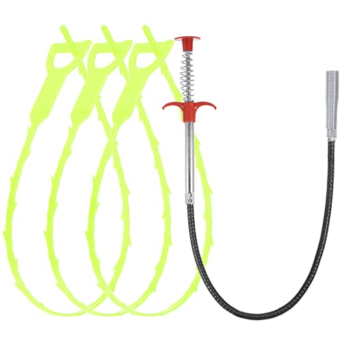 uxcell 3pcs 20 Inch Drain Hair Clog Remover Tool PP & 24 Inch Drain Cleaner Tool Sticks Stainless Steel Sewer Cleaning Hook Unclog Sink Unclogger for Toilet Bathtub Sewer, Green - color: Green, size: 24 Inch