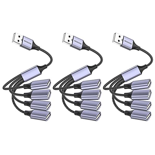MOGOOD 1 in 4 Out USB Splitter Cable 4 Port USB for Car, USB 2.0 Hub 2Pack - size: 3pack