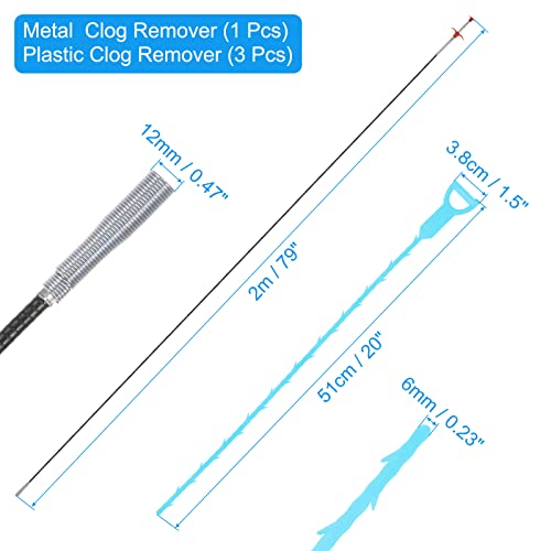 uxcell 3pcs 20 Inch Drain Hair Clog Remover Tool PP & 80 Inch Drain Cleaner Tool Sticks Stainless Steel Sewer Cleaning Hook Unclog Sink Unclogger for Toilet Bathtub Sewer, Blue - color: Blue, size: 80 Inch