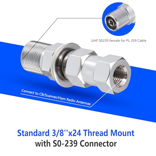CB Antenna Adapter Standard 3/8 X 24 Thread SO239 Female Stub Mount Heavy-Duty Connector Universal UHF for CB Ham Radio Antenna - style: 1PC