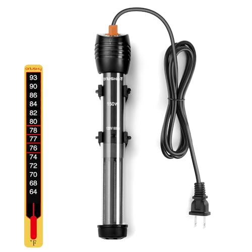 Orlushy Submersible Aquarium Heater, Adjustable Fish Tahk Heater with Free Thermometer Suitable for Marine Saltwater and Freshwater - size: C150