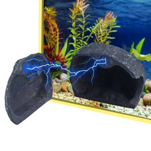 MiOYOOW Aquarium Hideaway Rock, Resin Magnetic Fish Hideout Rocks Fish Tank Hiding Rock House for Betta Shrimp Reptiles Landscape Ornament - color: Blue