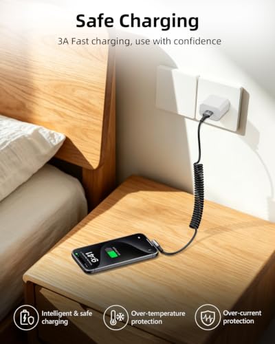 Coiled USB C Cable for CarPlay 1FT 2Pack, Short Right Angle USB C Cable - size: 1FT