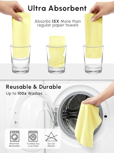Microfiber Cleaning Cloths Roll 75 Pack 12x12 Inch Lint Free - color: Yellow