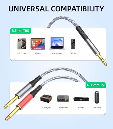 Tisino 3.5mm to 1/4" Adapter Stereo(L/R) Audio Splitter Cable, 3.3FT/1m - size: 3.3 ft