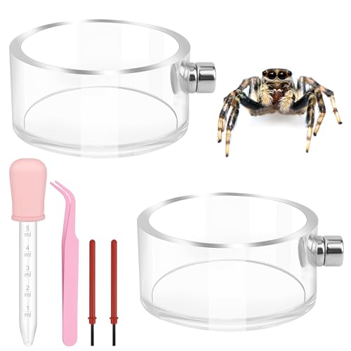 6 PCS Jumping Spider Feeding Dish Set, Anglecai 2 PCS Magnetic Food Dish for Jumping Spider Water Bowl with 1 Tweezer, 1 Dropper, 2 Brushes