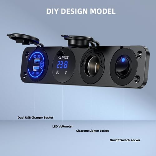 Kewig 4 in 1 Marine Switch Panel,12V 36W Dual USB Charger Socket