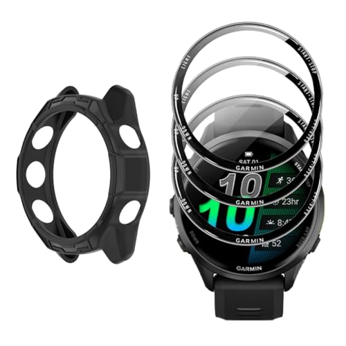 Watch Screen Protector for Garmin Forerunner 570 47mm and protective Case - color: Black