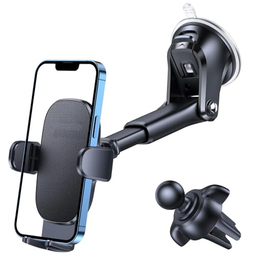 Car Phone Mount, Dashboard Windshield Cell Phone Holder Adjustable Cradle, Truck Stand GPS Holder for iPhone, Samsung, All Smartphones, Black - style: Dual-Mode Vent & Suction Mount